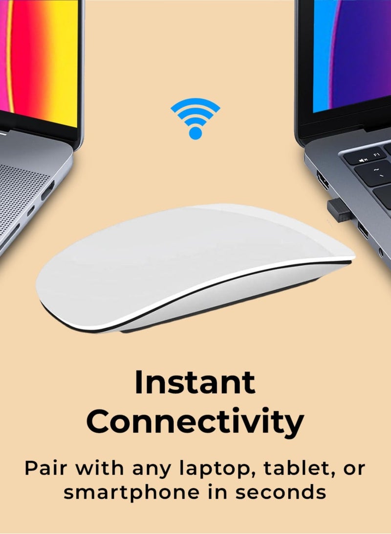 جلاسولوجي Magic Rechargeable Wireless Touch Scroll Optical Mouse Strong Bluetooth 5.1 Connection 1200 DPI Precision Sensor Ambidextrous Design for iPad iMac Desktop & Laptop in Elegant White - Image 2